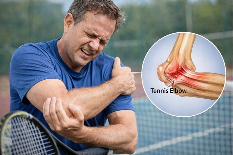 Dr. Abhishek Kumar Mishra providing tennis elbow treatment and exercises in Green Park Delh