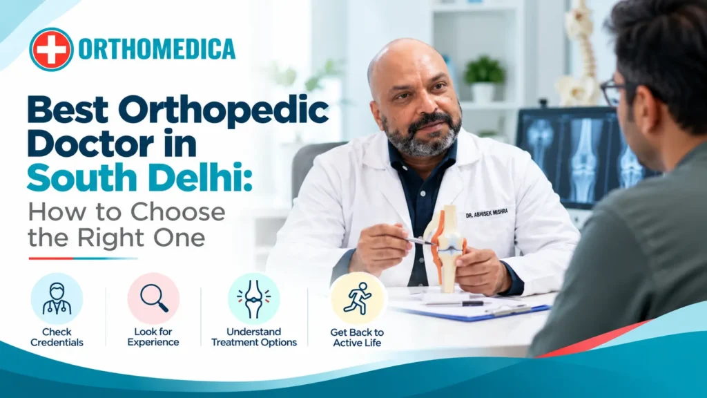 Dr. Abhishek Kumar Mishra consulting a patient at OrthoMedica in South Delhi