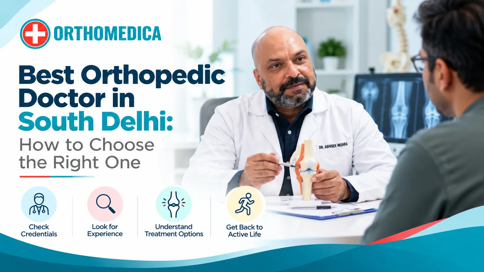 Dr. Abhishek Kumar Mishra consulting a patient at OrthoMedica in South Delhi